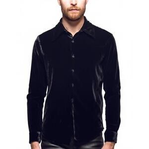 NEW MONFRERE cooper slim-fit velvet shirt in velvet noir